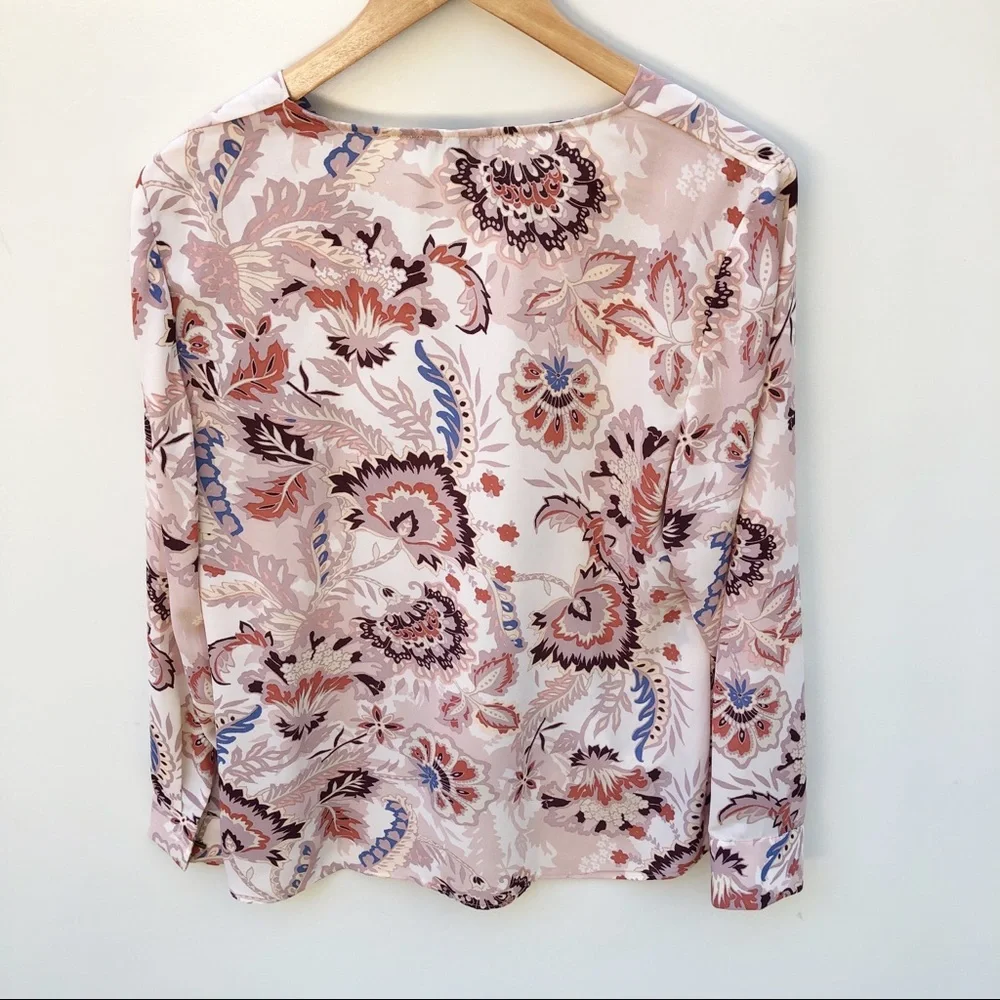 Basque 12 Pink Long Sleeve Lightweight Faux Wrap Blouse Top Workwear Business - Picture 4 of 8